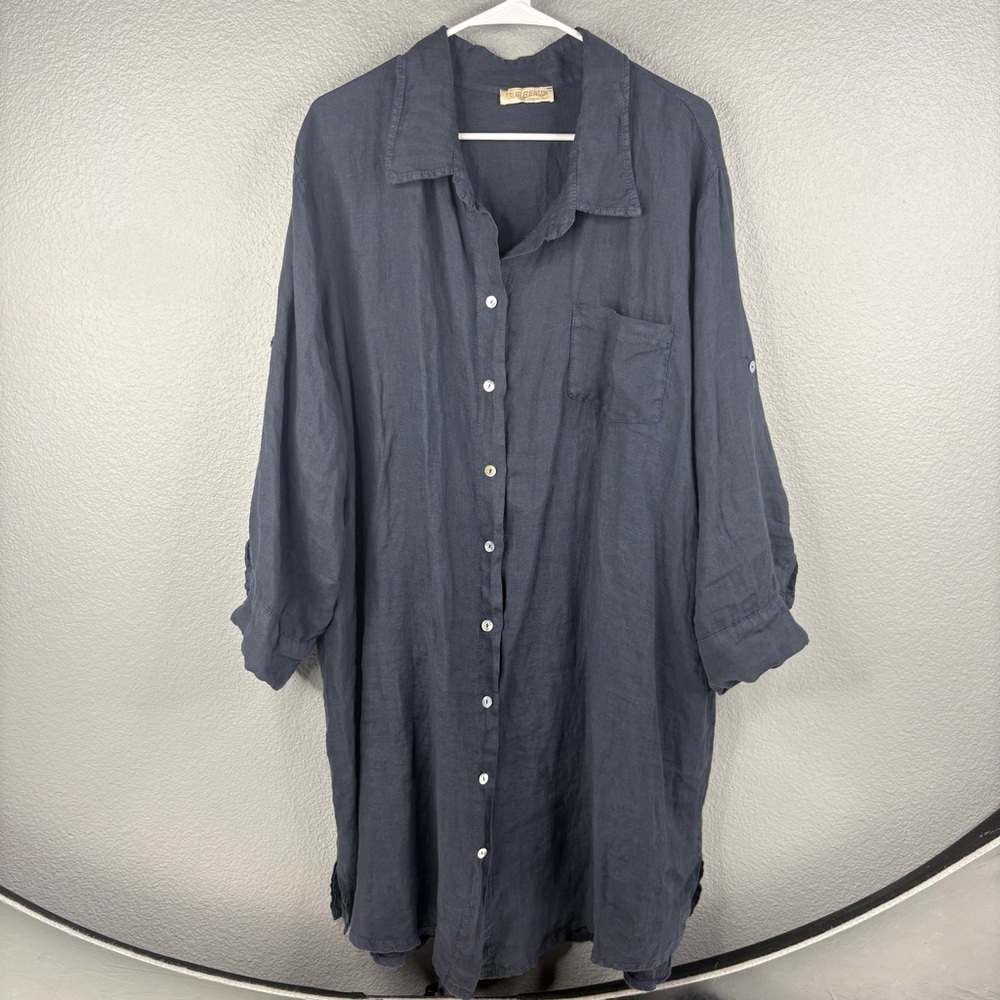 Talia Benson Linen Button-front Shirtdress Lagenlook - Picture 2 of 10